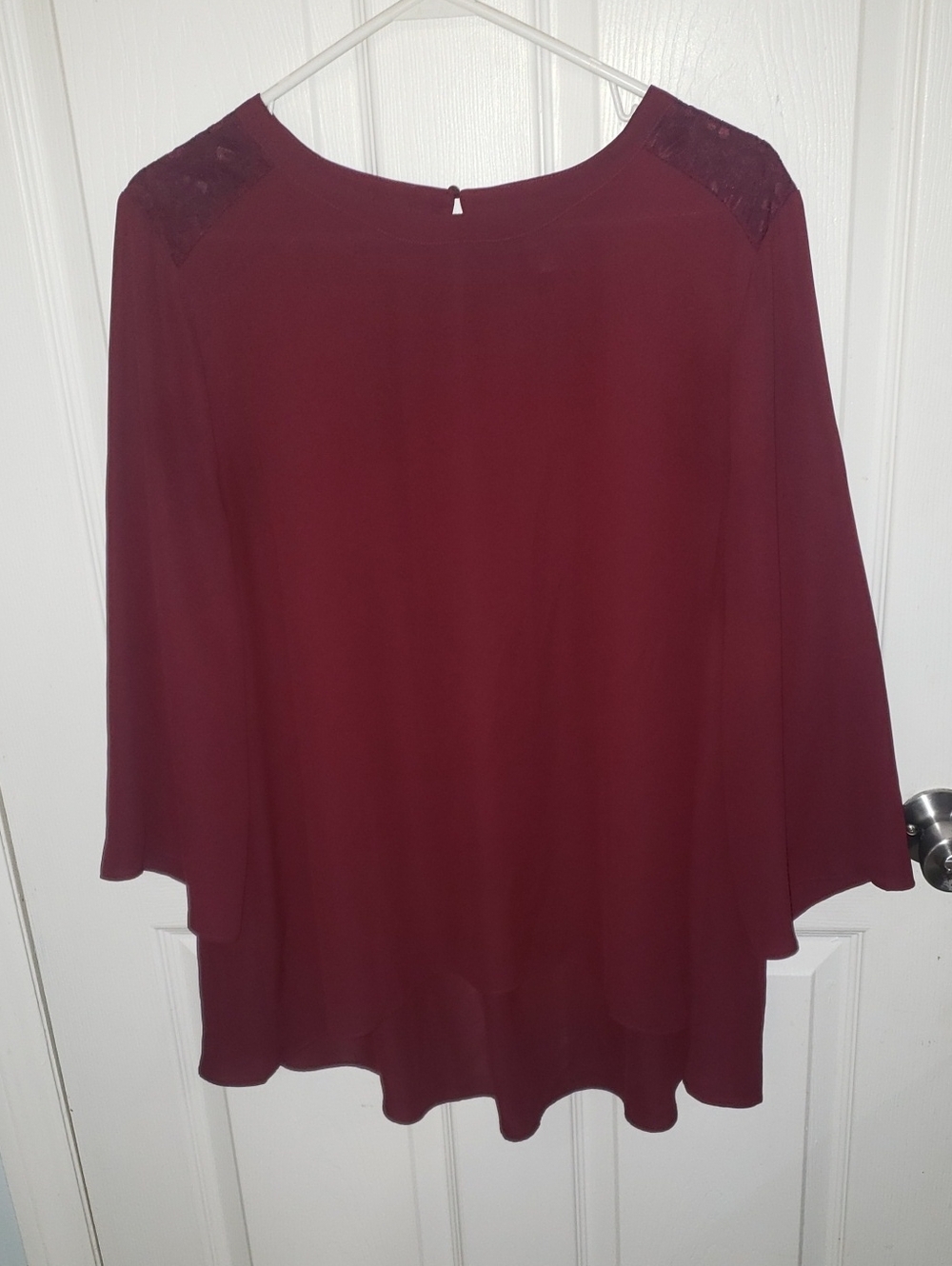 CATO Women’s Lace Yoke Blouse - Burgundy